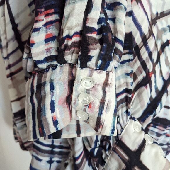Parker Silk abstract pattern jabea ruffle collar blouse size XS @Z - Picture 4 of 10